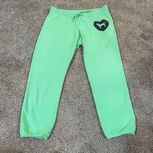 AS IS Victoria’s Secret VS Pink Heart Dog Campus Lounge Pajama Capris Lime Green